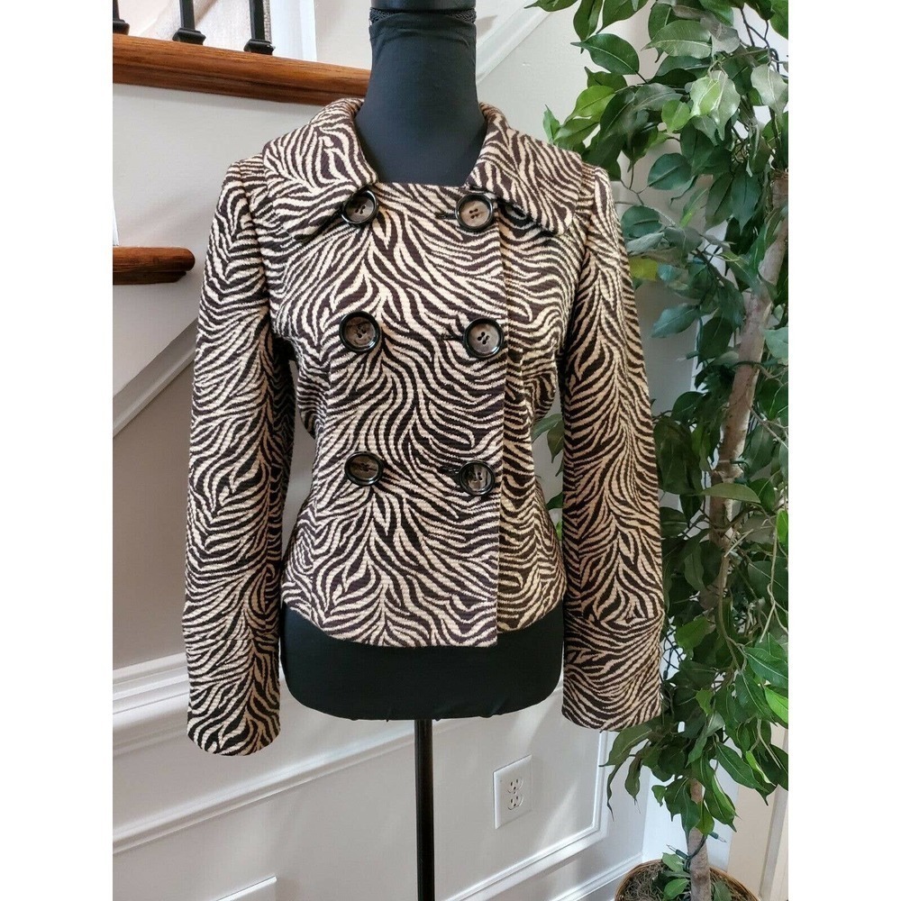 Chaus Womens Brown Rayon & Nylon Long Sleeve Button Collared Casual Coat